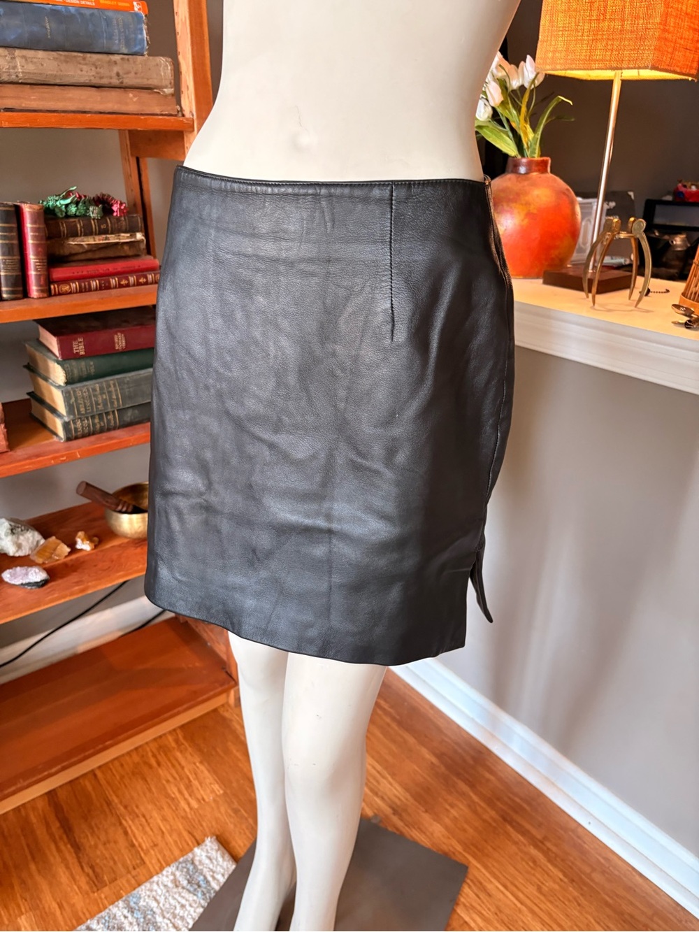Hugo Buscati Black Leather Mini Skirt